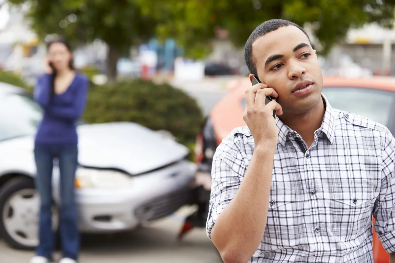 Male,Driver,Making,Phone,Call,After,Traffic,Accident